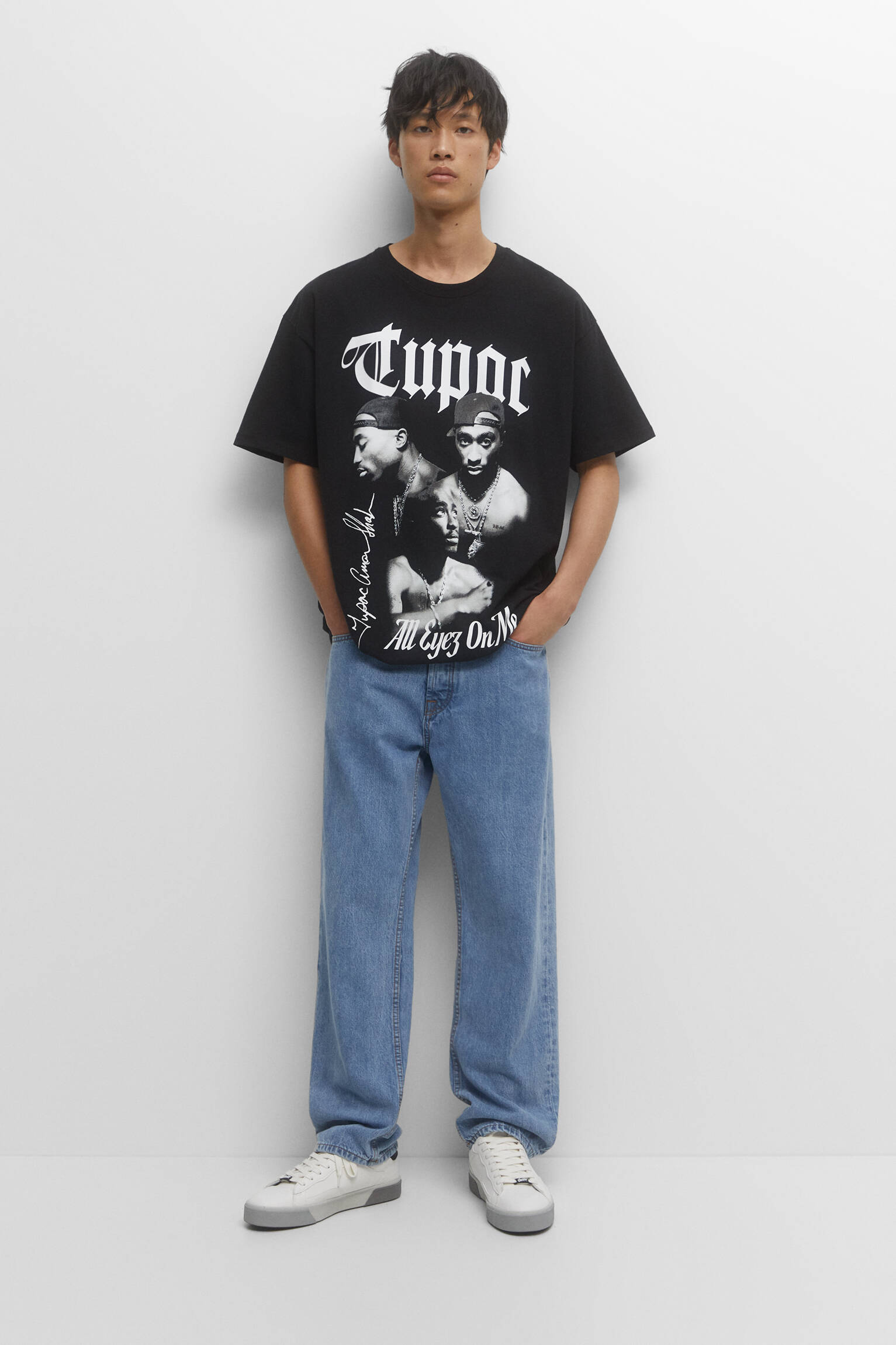 Camiseta oversized Tupac All Eyez On Me tamanho - Preta