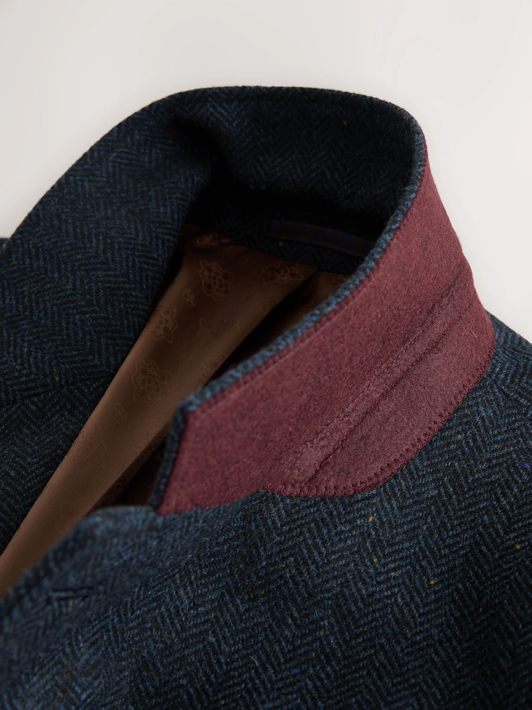 Donkerblauw - Slim Fit Herringbone Wool Blend Suit Jacket