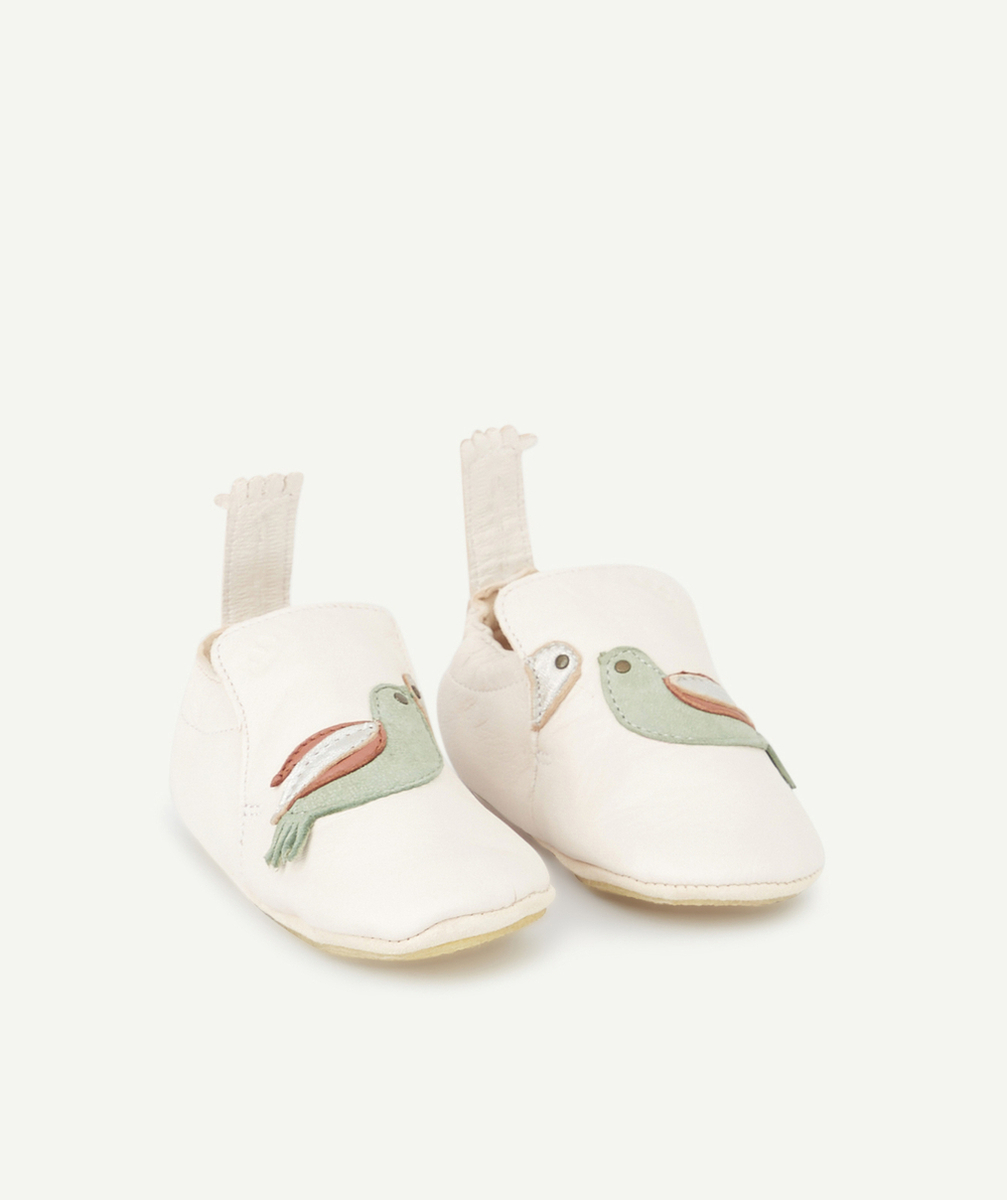 EASY PEASYCHAUSSONS EN CUIR ROSE AVEC OISEAU