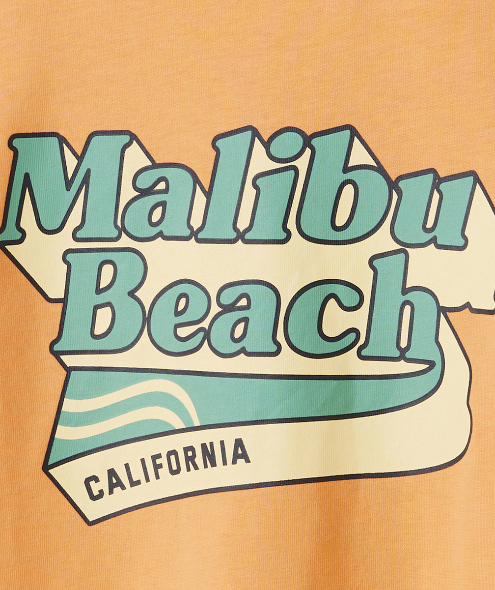 T-SHIRT MANCHES COURTES GARÇON 100% COTON ORANGE AVEC MOTIF MALIBU