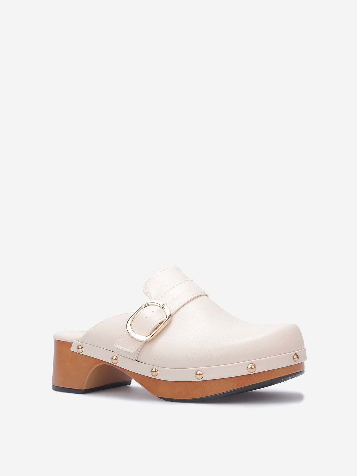 Sabots cloutés en simili- Beige