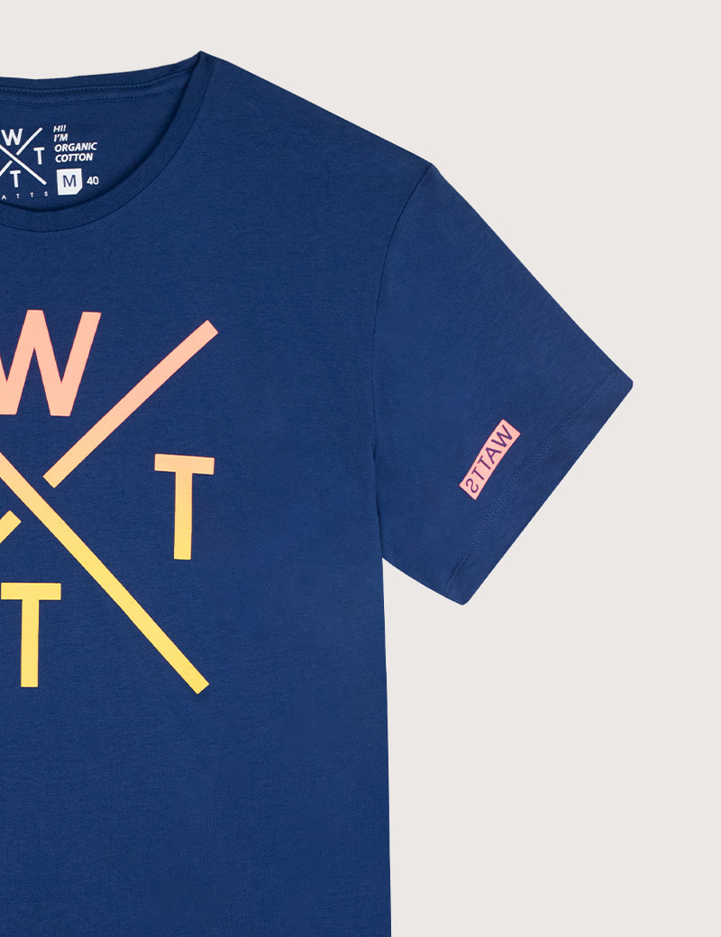 WATTS T-SHIRT BLEU MANCHES COURTES GRAND LOGO HOMME