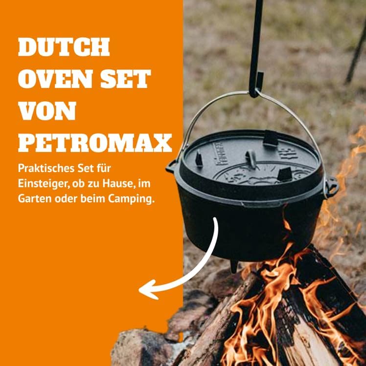 Petromax Feuertopf ft4,5-t Einsteiger-Set - Dutch Oven mit Standfüßen inklusive Deckelheber, Pflegepaste und Untersetzer - für alle Grillarten und offenes Feuer - 4 Liter