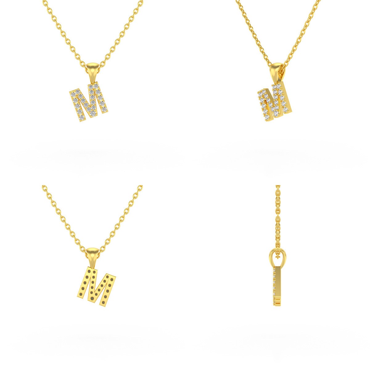 Collier Pendentif ADEN Lettre M Or 750 Jaune Diamant Chaine Or 750 incluse 0.72grs