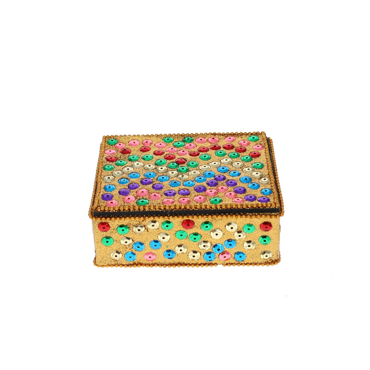 Boîte indienne rectangulaire or multicolore Pondie Chérie