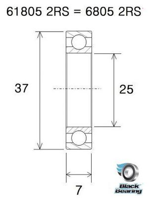 Roulement Black Bearing 61805-2RS Max 25 x 37 x 7 mm