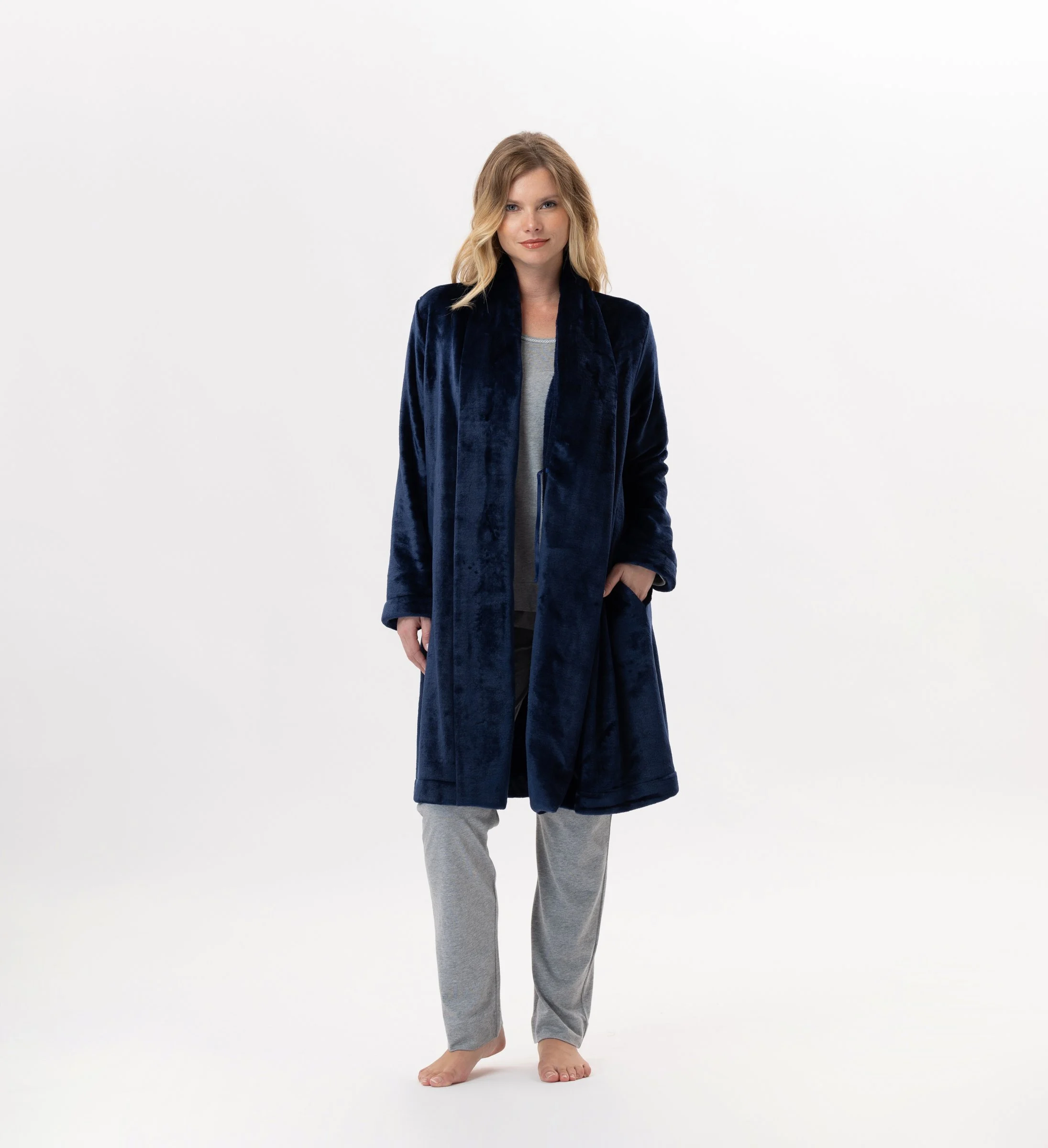 ESSENTIEL 855 - Robe de chambre en peluche flanelle | Bleu