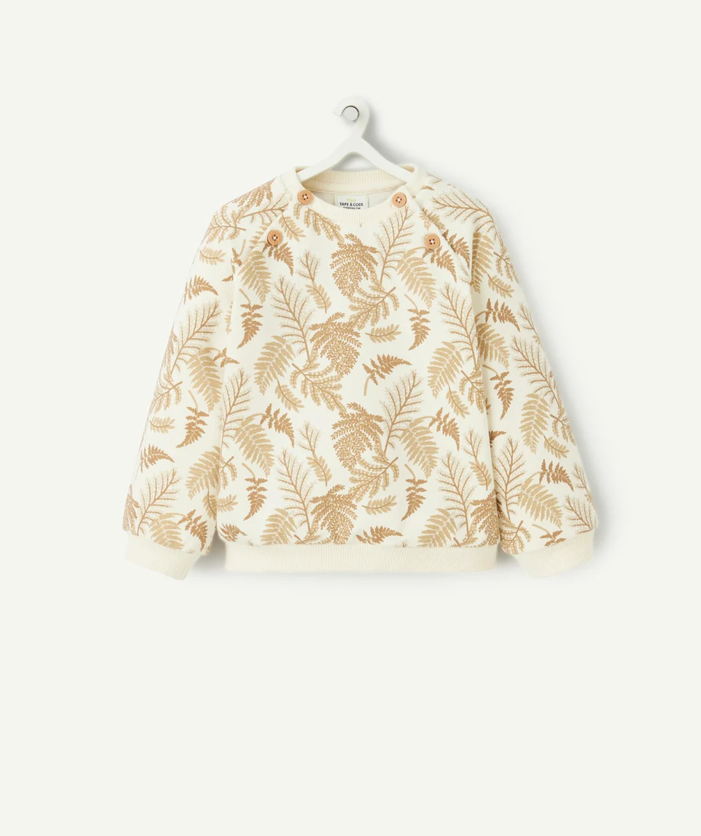 SWEAT BÉBÉ GARÇON EN FIBRES RECYCLÉES ÉCRU IMPRIMÉ FEUILLES