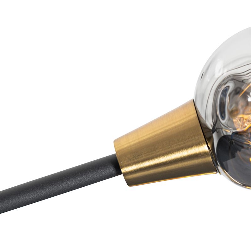 Hanglamp zwart met messing en smoke glas 6-lichts - Vidro