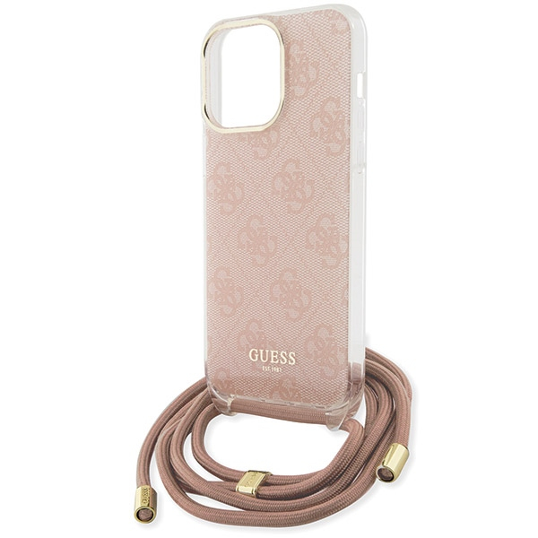(130cm) iPhone 15 Pro Necklace Hardcase Hülle Crossbody 4G Print   Handykette (GUHCP15LHC4SEP) - Rosa