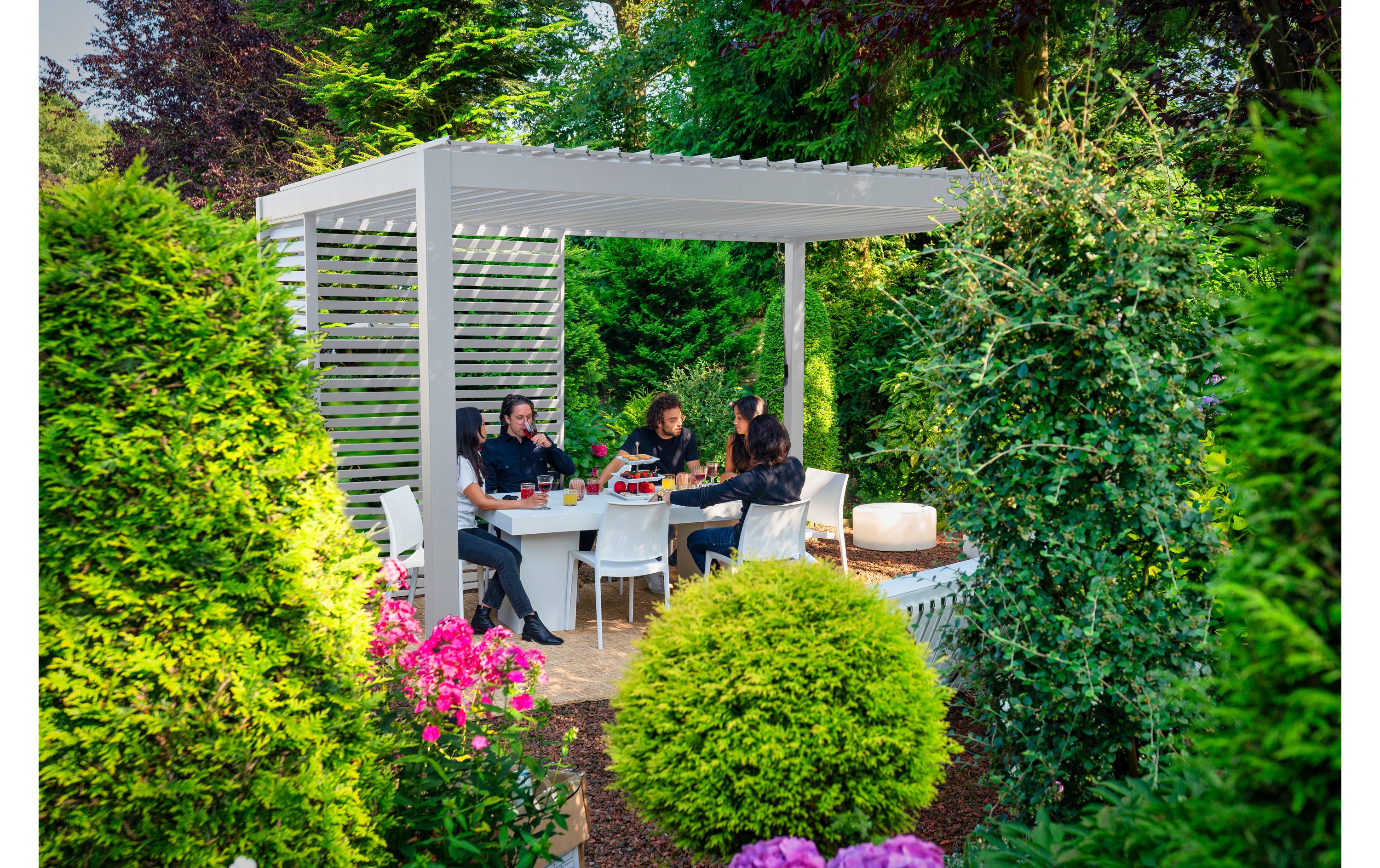 Alu-Pergola, Weiss, 400 x 300 x 250 cm<br>Pergola mit kippbaren Lamellen