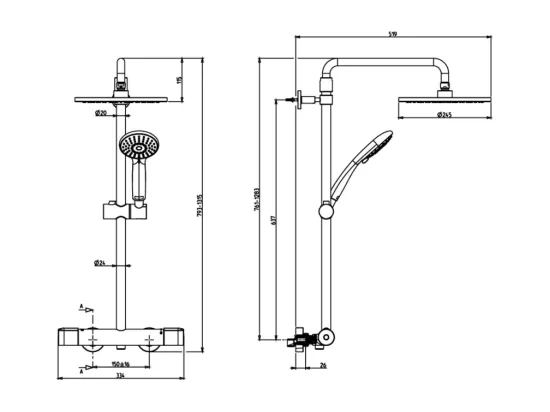 Colonne de douche thermostatique JACOB DELAFON Juliette chromé