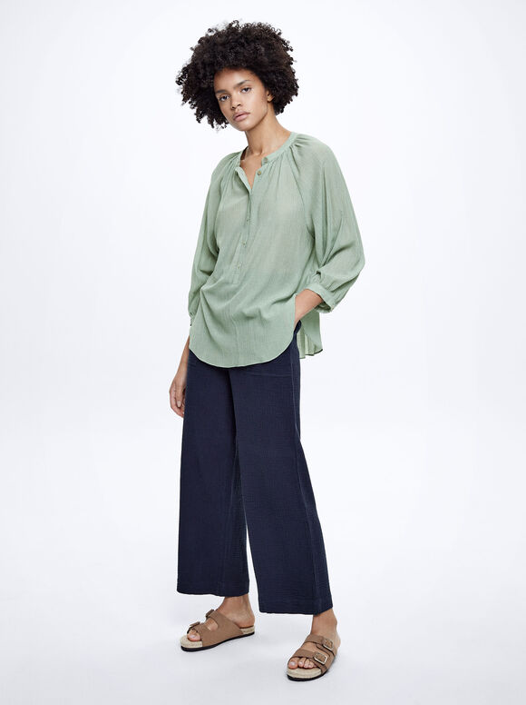 Camisa estruturada com mangas bufantes - Verde