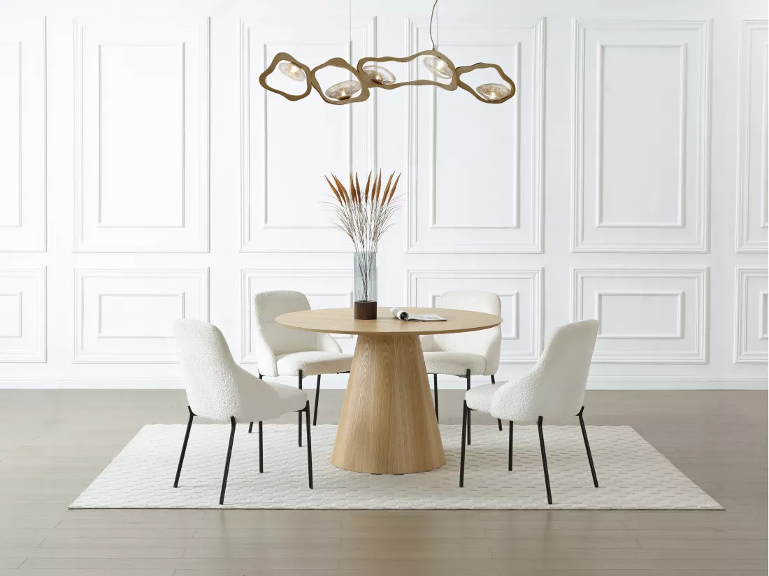Table à manger ronde 4 personnes placage frêne - Naturel clair - ANTALIZA