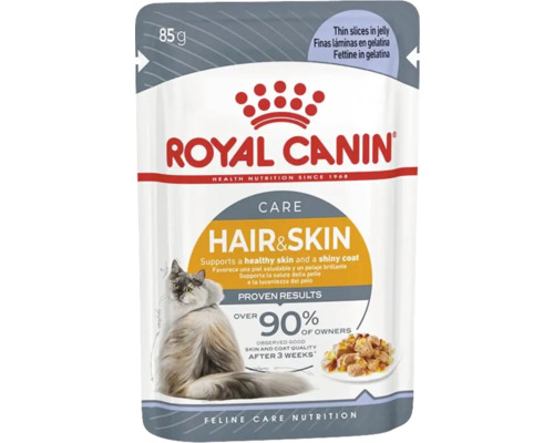 Royal Canin Hair & Skin natvoer voor katten in gelei, ter ondersteuning van een gezonde huid en een glanzende vacht, in gelei, 85 g