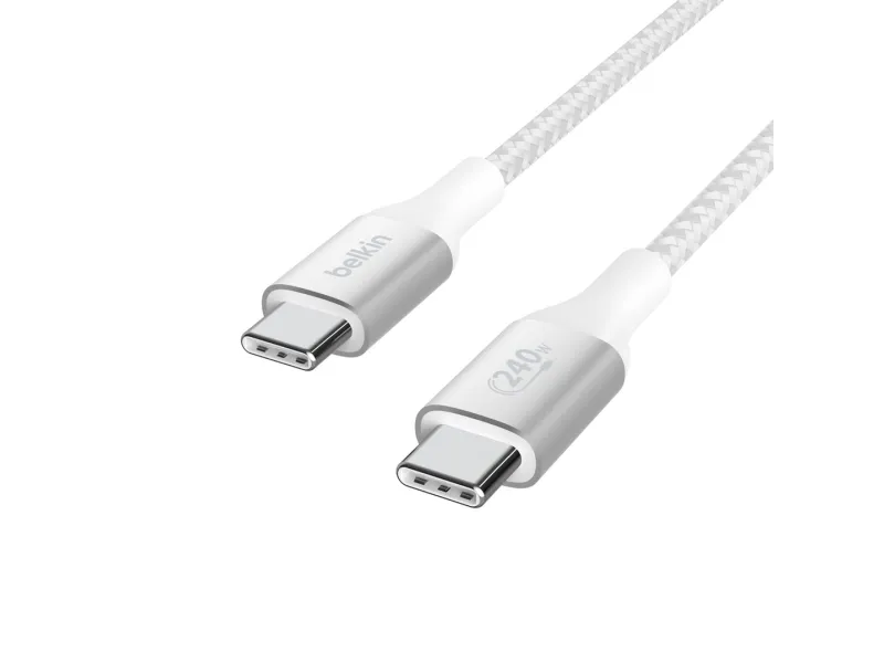 Belkin BoostCharge - USB-kabel - 24 pin USB-C (han) til 24 pin USB-C (han) - USB 2.0 - 1 m - op til 240 W strømforsyningssupport - hvid