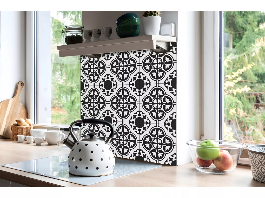 Carreaux autocollants PVC, Carrelage PVC adhésif - 9x30x30 - Ornement floral