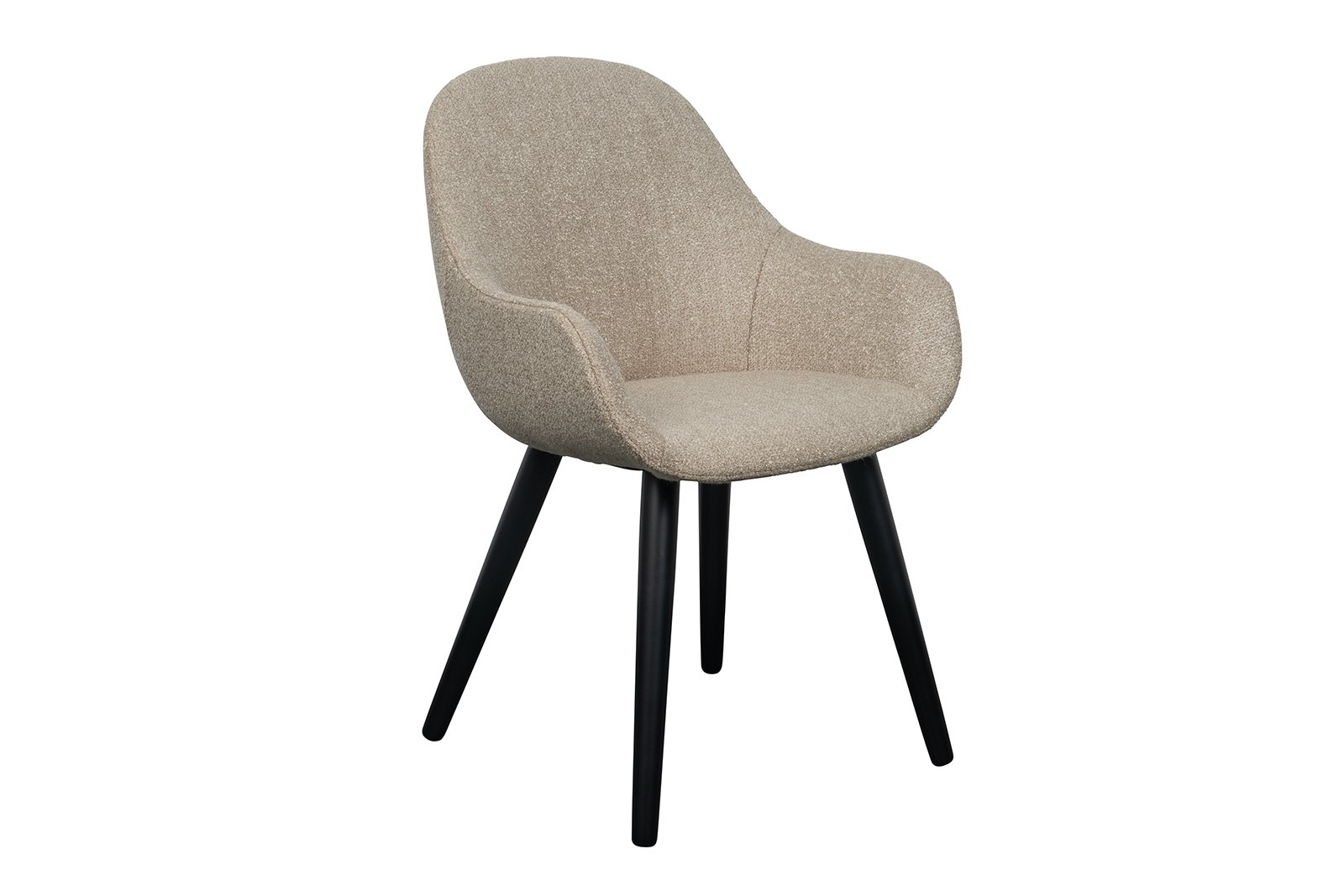 Layla spisestol I tekstil Marilyn beige med sorte treben og høy arm.