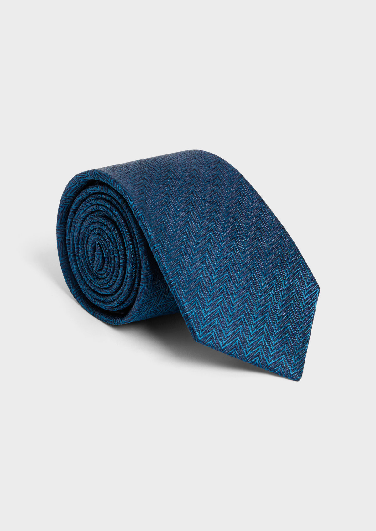 Cravate large en soie bleu paon à motif fantaisie