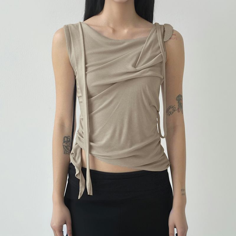 Honet - Geplooide, asymmetrische, slim-fit crop top met col