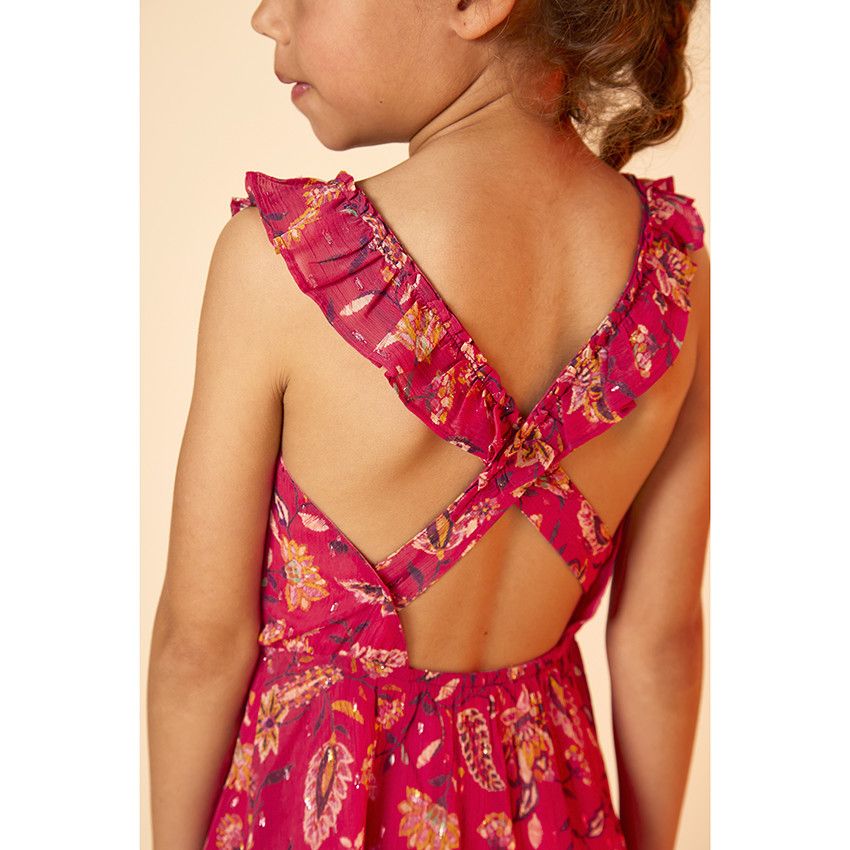 Robe à bretelles volantées et dos croisé pour fille - Multicolore