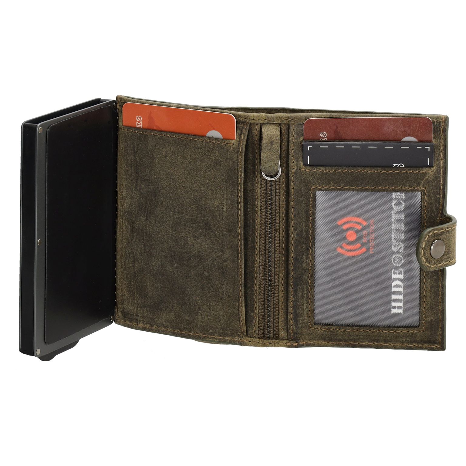Hide & Stitches Idaho Safety Wallet S met AirTag Holder Olijfgroen