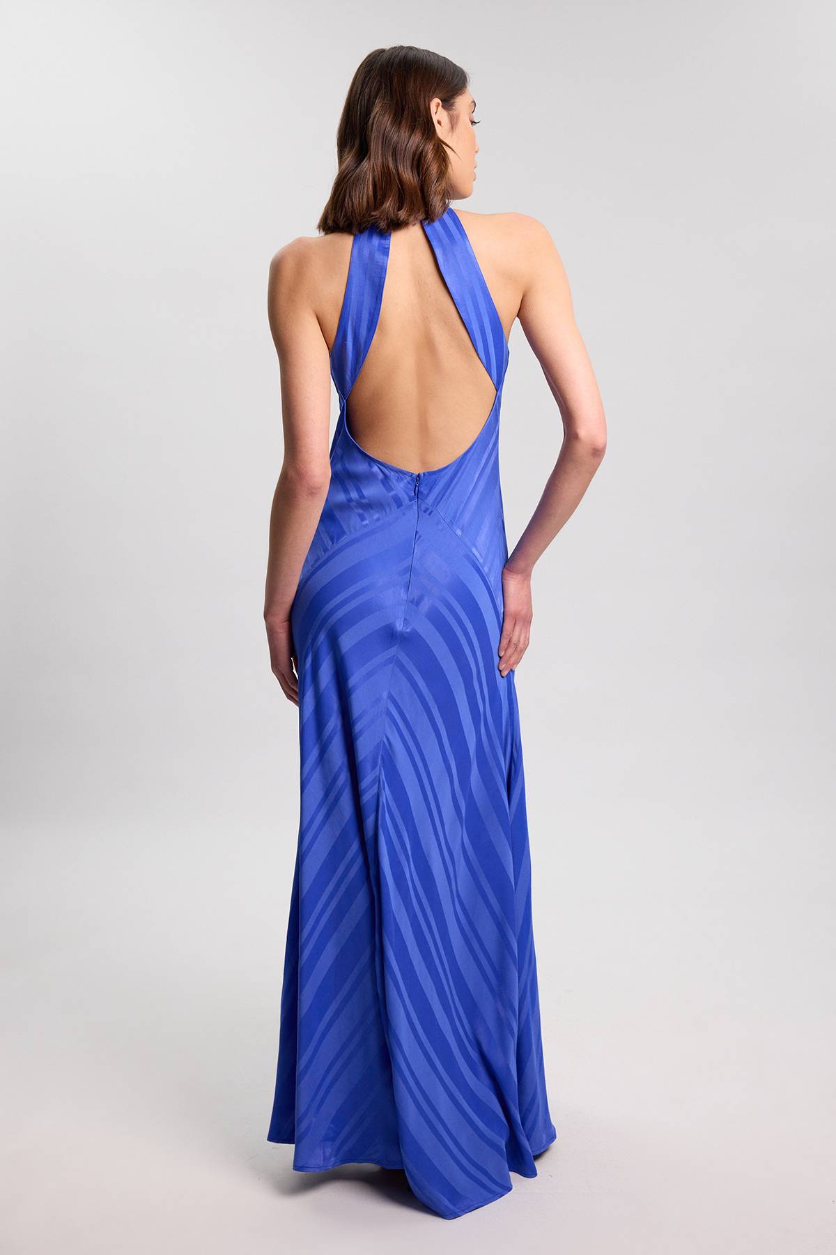 KarenMillen Robe Longue Fluide À Encolure Dos-nu Avec Détail De Tissu Rayé