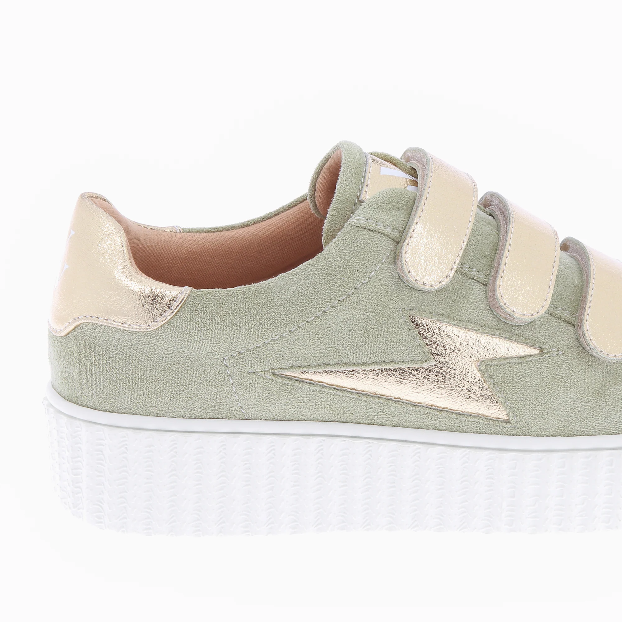 Sneakers-Baskets éclair Marilou vert pâle à scratchs champagne