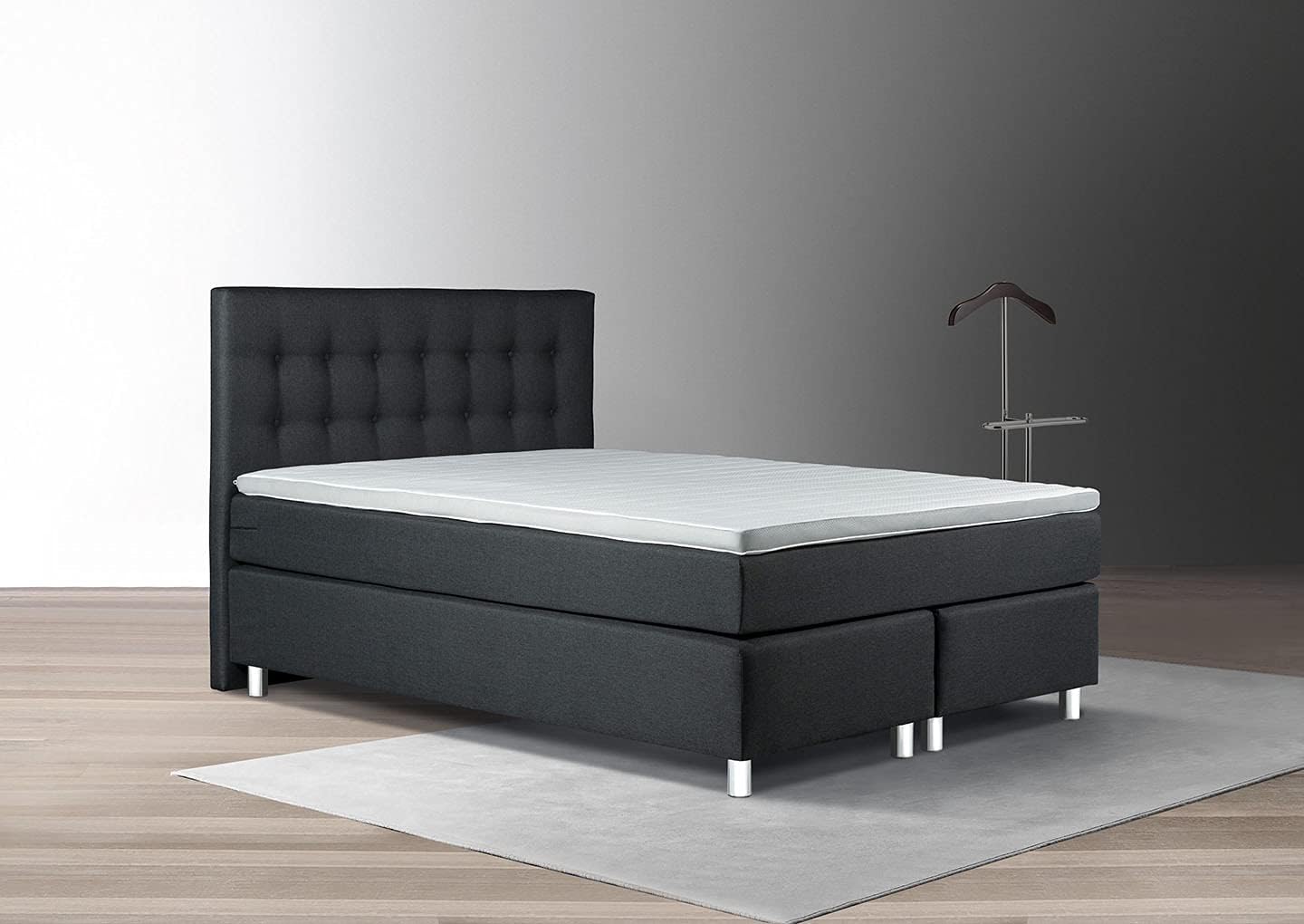 Tesla Dreams Boxspringbett 140x200 Ronda,7 Zonen Taschenfederkern-Matratze H2/H3, 5 Jahre Garantie, Topper Komfortschaum, Unterbau Taschenfederkern, Montage verfügbar, Anthrazit