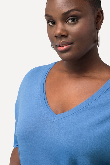 Strickshirt, Viskose-Mix, V-Ausschnitt, Halbarm