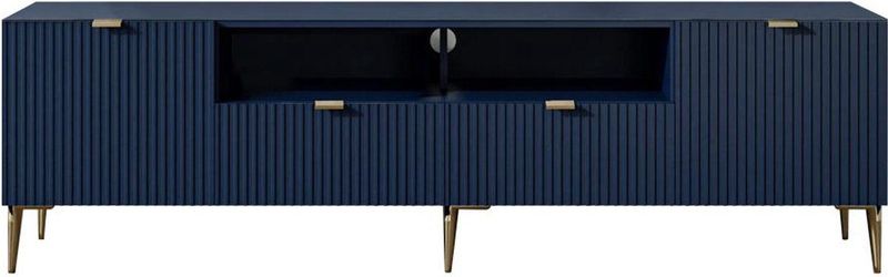 Vente-unique - YESINIA - Tv-meubel - Blauw en Goudkleurig - MDF en Staal