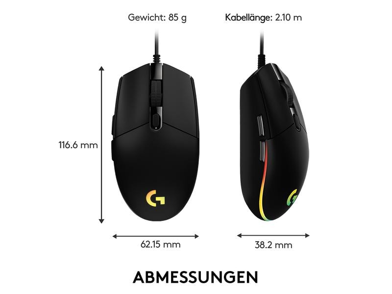 Logitech Gaming-Maus G203 Lightsync Schwarz Reaktionsschnelle und leichte USB-Gamingmaus