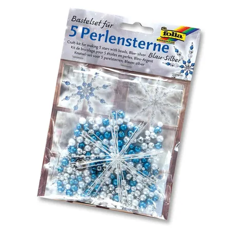 Folia Bastelset Perlensterne, blau/silber/perlweiß
