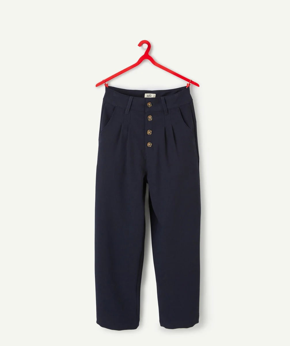 PANTALON WIDELEG FILLE BLEU MARINE AVEC BOUTONS EFFET ÉCAILLES