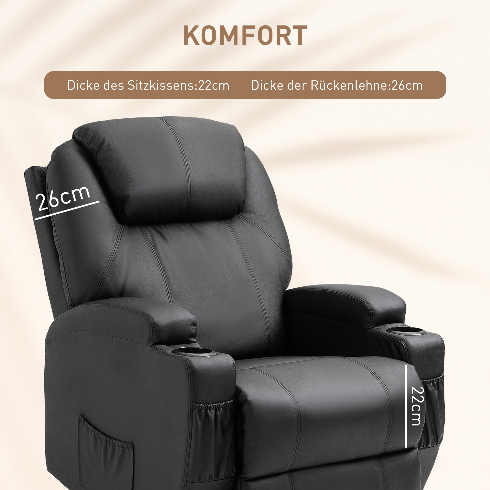 HOMCOM Massagesessel mit Liegefunktion 82B x 97T x 110H cm