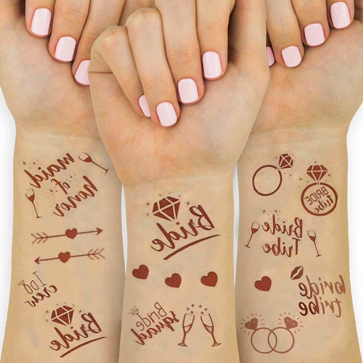 (23er Set) Klebetattoos Bride Tribe Aufkleber Junggesellinnenabschied Temporär Tattoo Haut Sticker - Roségold