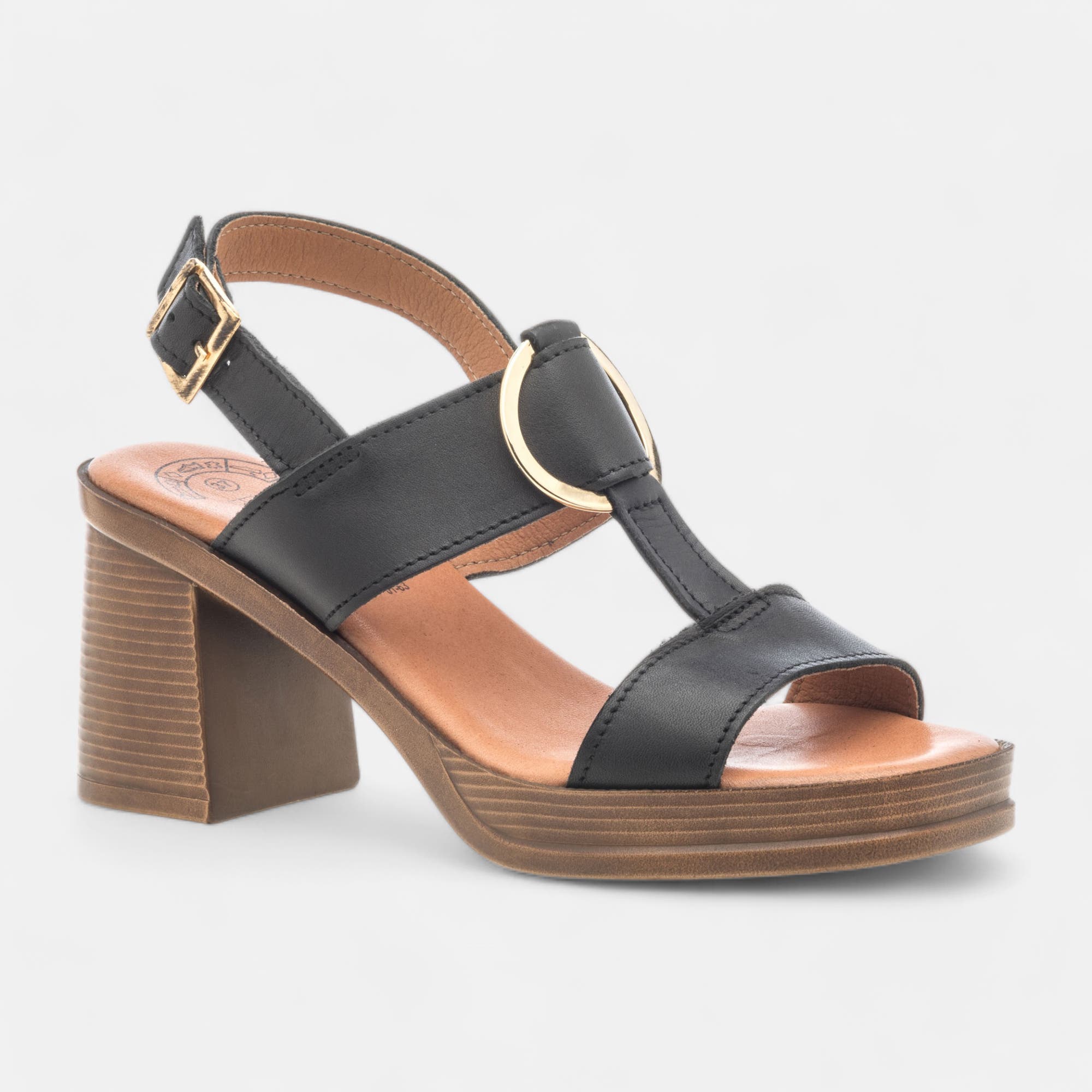 Nu-pieds à talon Femme en cuir noir