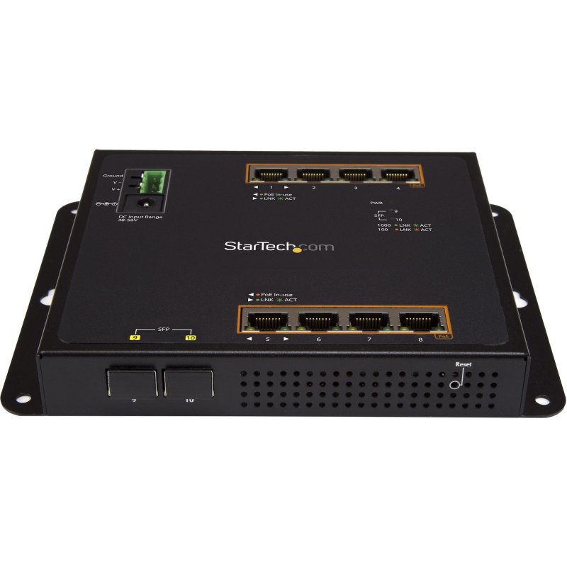 StarTech.com Switch Industriel POE+ Gigabit Ethernet 8 ports - 2 connexions MSA SFP - 30W - Switch Gbe Haute Puissance L2 adminstrable renforcé - Fixation murale Rail DIN IP-30/ -40C° à 75C°