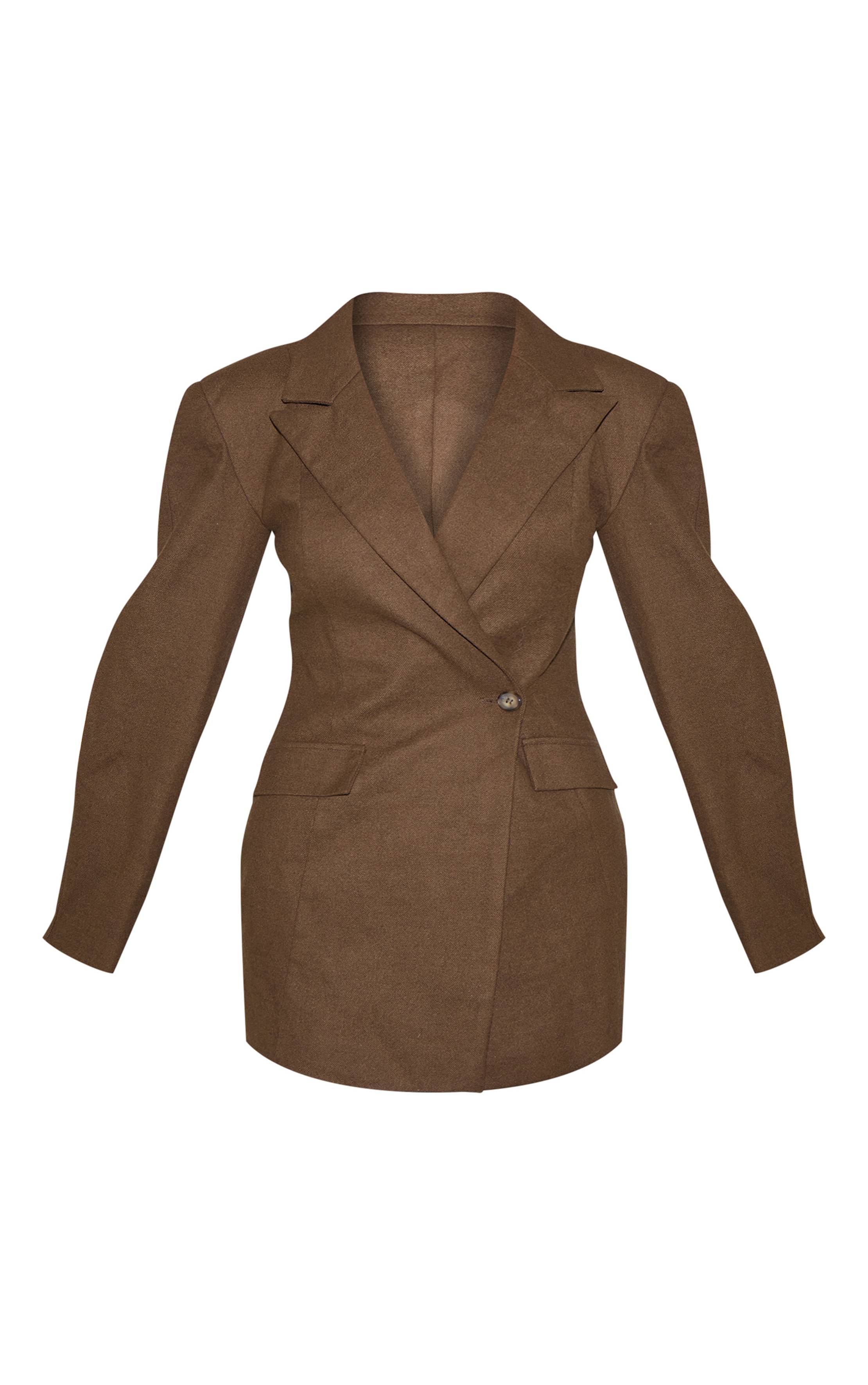 Chocolat Robe Blazer Structurée Effet Laine