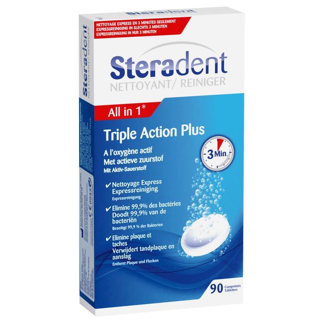 Steradent Kunstgebit Reiniger Triple Action Plus 90 stuks