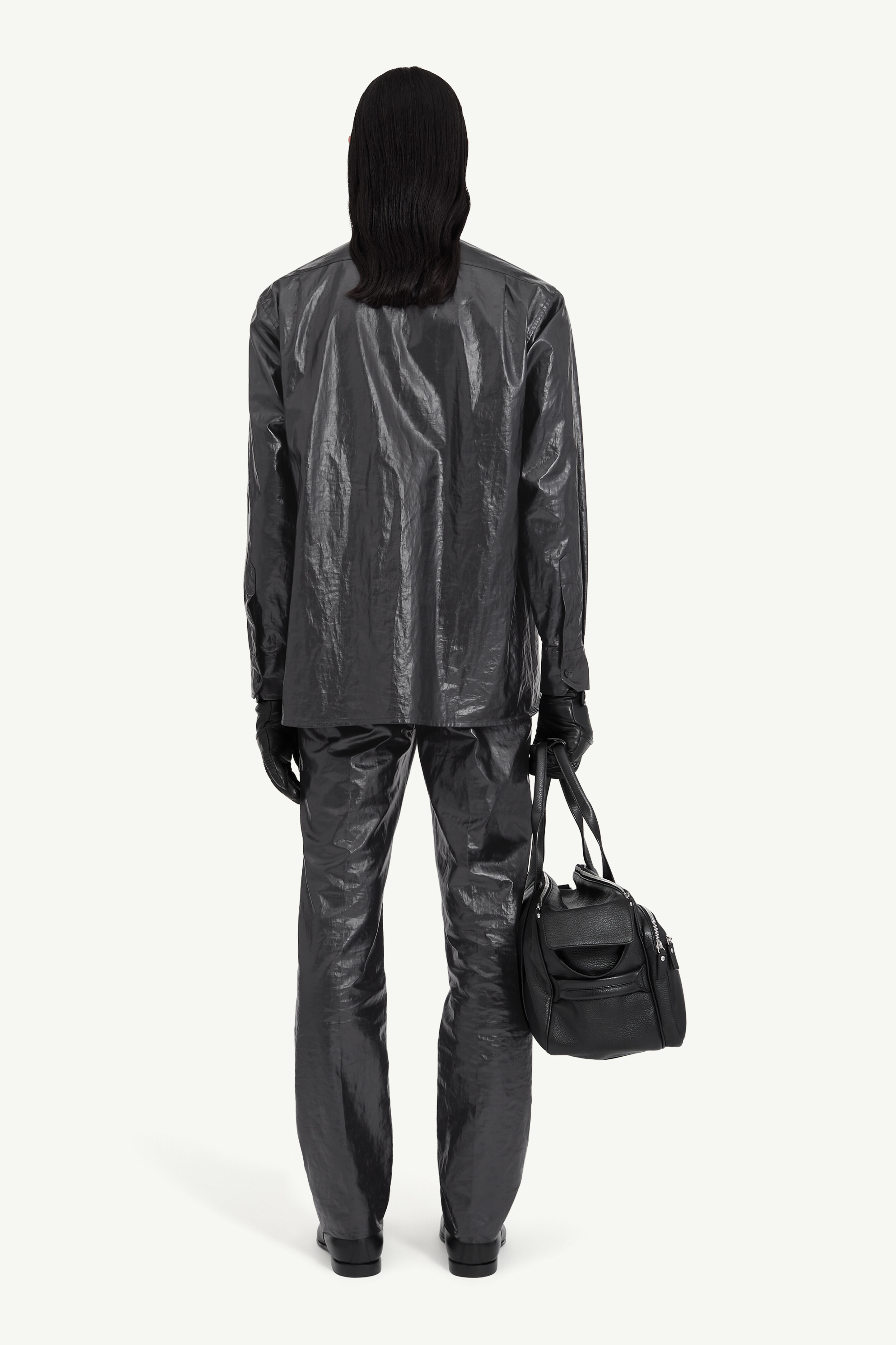 Chemise brillante en lin enduit pour homme | MM6 Noir