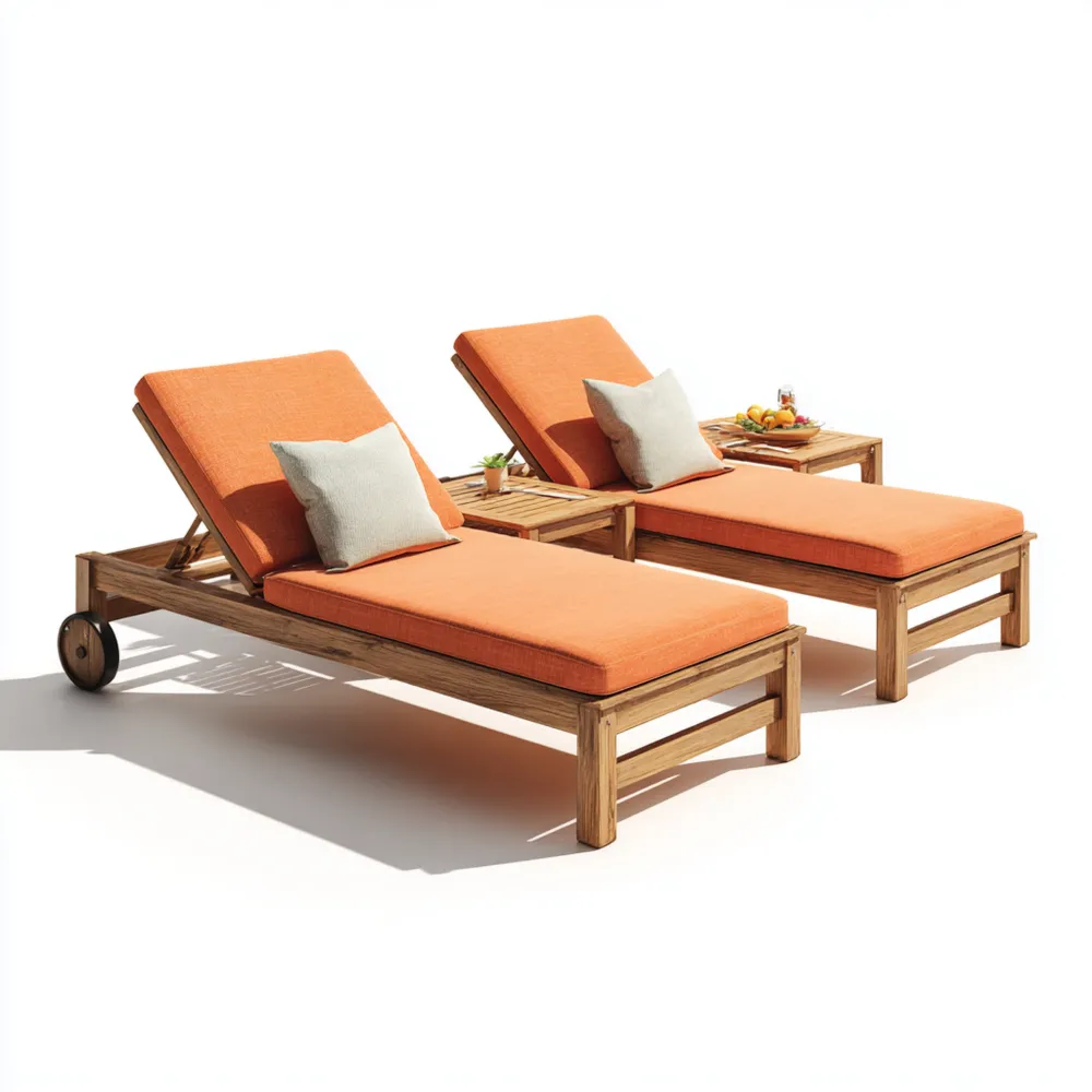 Verstellbares Gartenliege Set Holz 200x70x35 cm - Orange