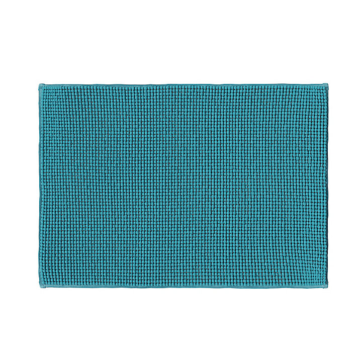 Tapis de bain rectangulaire GoodHome Kina coloris bleu cascade en polyester L.70 x l.50 cm