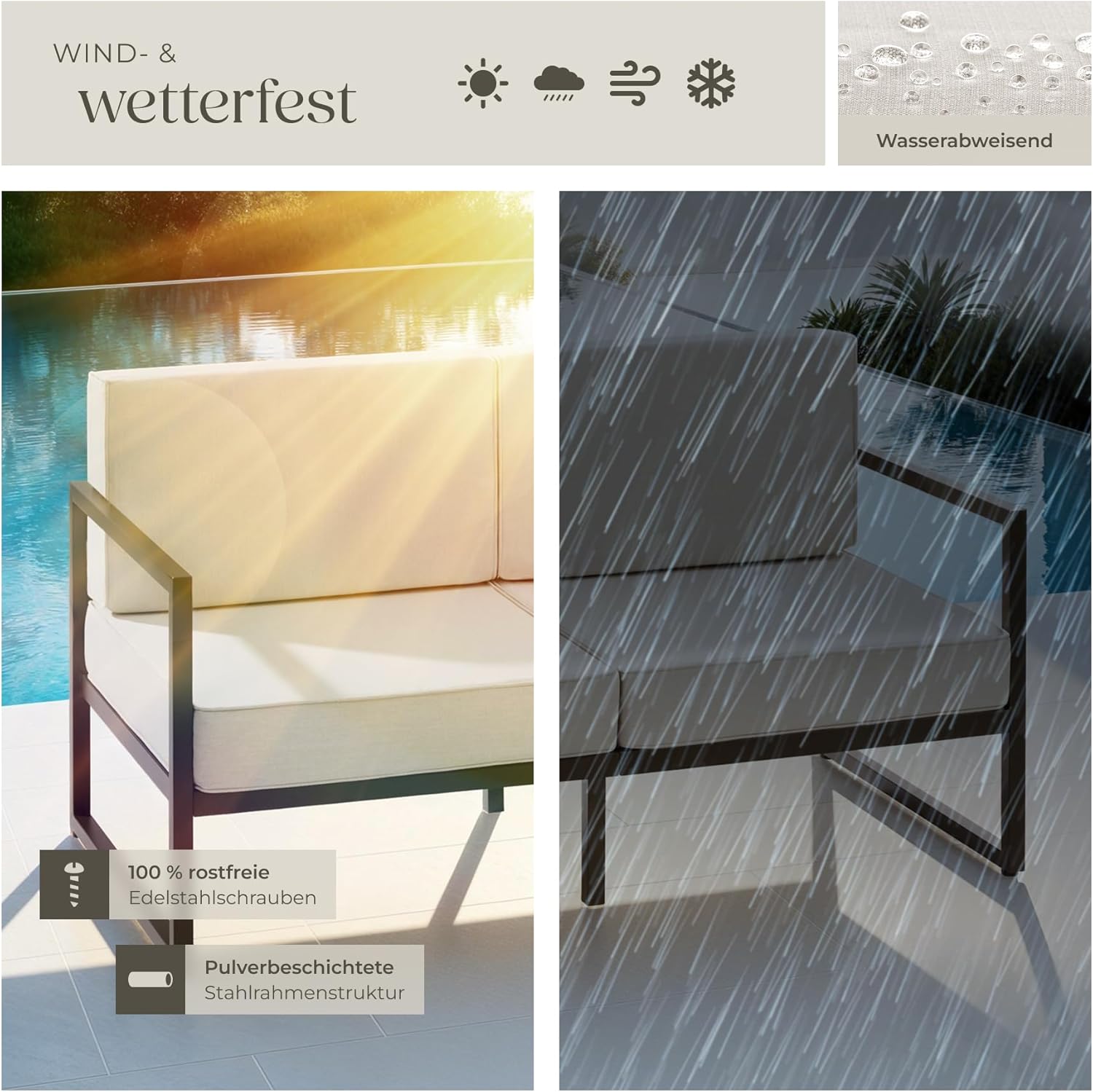 tectake® Garten Lounge Sofa 2 Sitzer, Couch, Gartenmöbel, Balkonmöbel, Terrassenmöbel, Wintergarten Lounge Möbel Outdoor, Gartenbank wetterfest, Sitzbank mit Lehne, Gartenlounge - 2 Sitzplätze