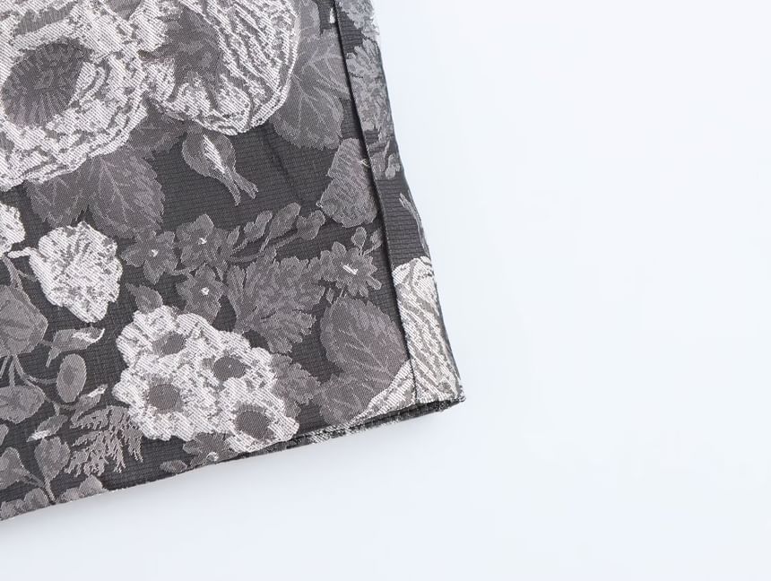 Cumulys - Blouse met lange mouwen en opstaande kraag en bloemenjacquard