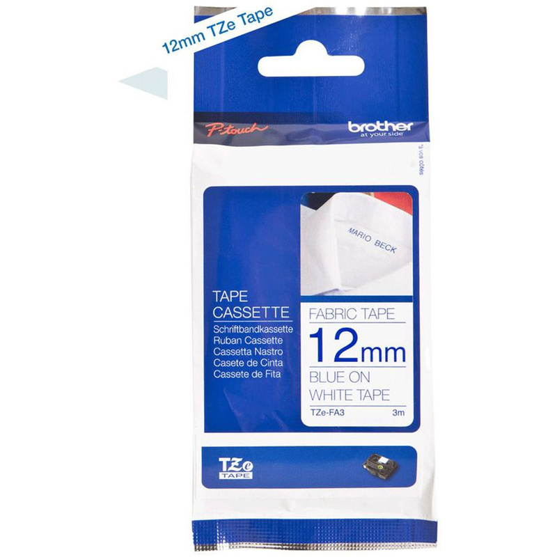 Brother P-Touch Textilaufbügelband TZe-FA3, 12 mm, blau auf weiss