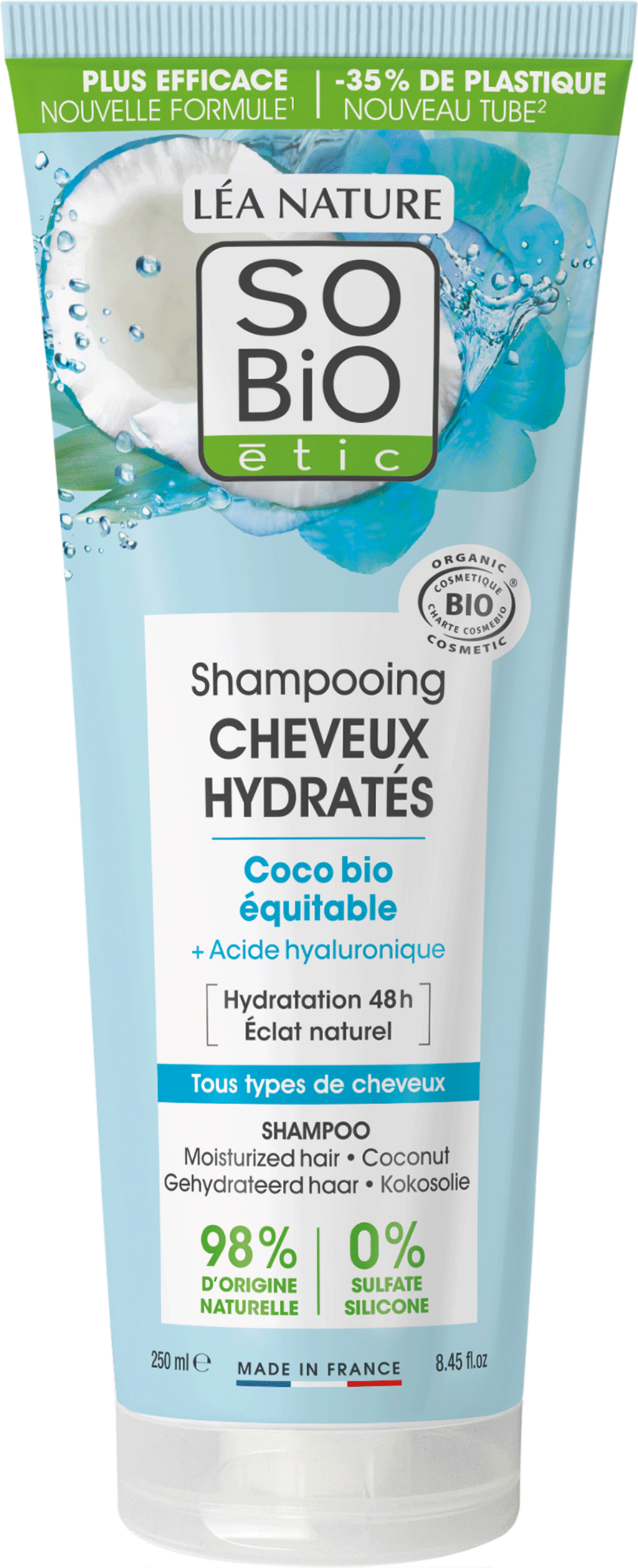 LÉA NATURE SO BiO étic  Feuchtigkeitsspendendes Shampoo Kokos & Hyaluronsäure, 250 ml