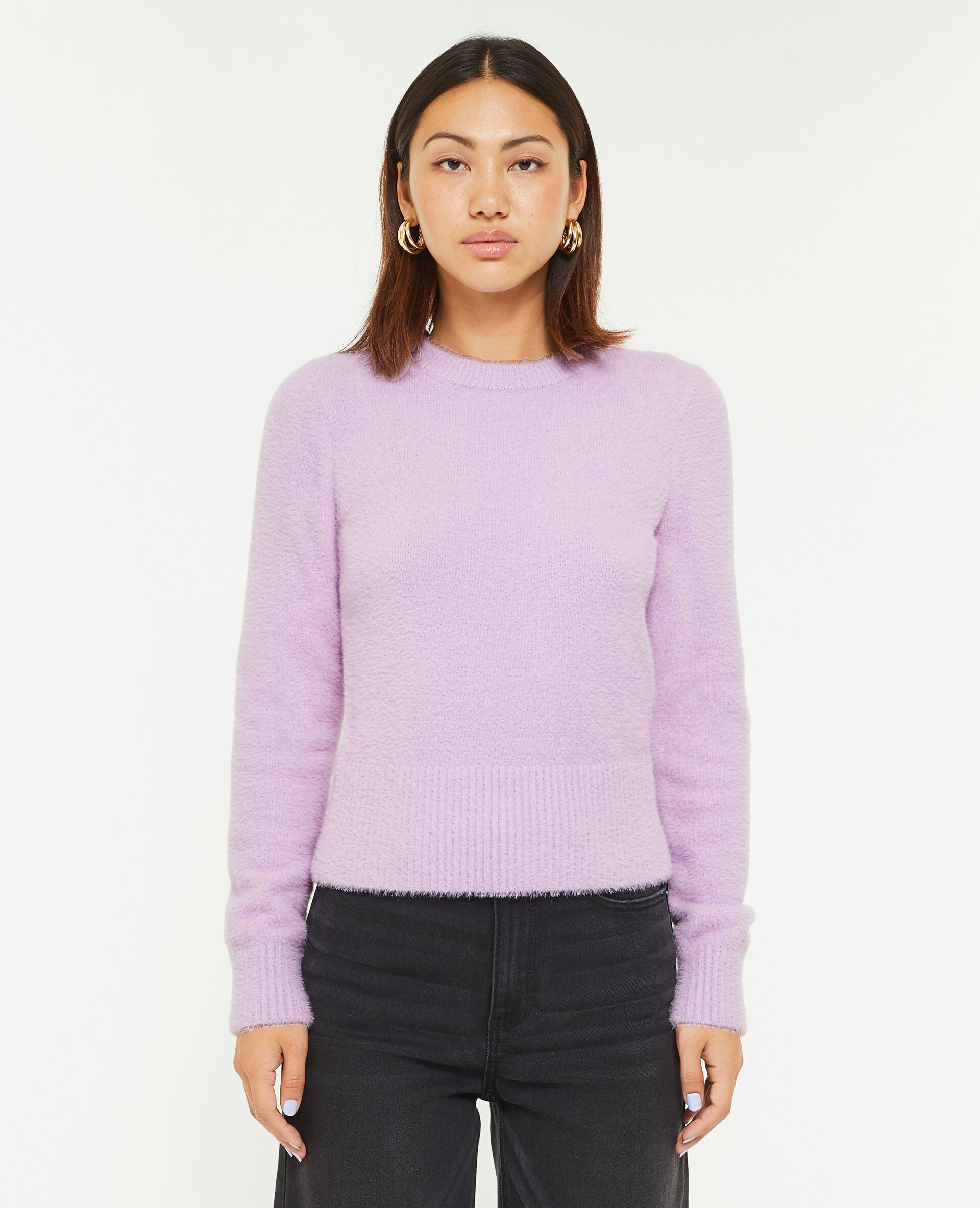 Pull en maille poilue et extensible - Lilas