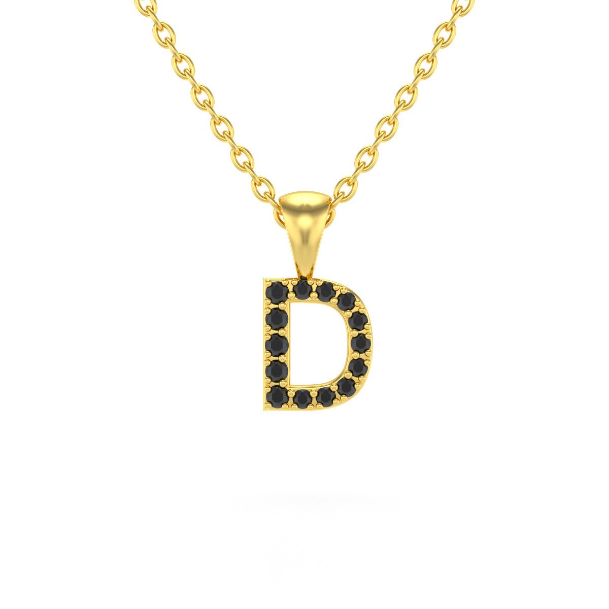Collier Pendentif ADEN Lettre D Or 750 Jaune Diamant Noir Chaine Or 750 incluse 0.72grs