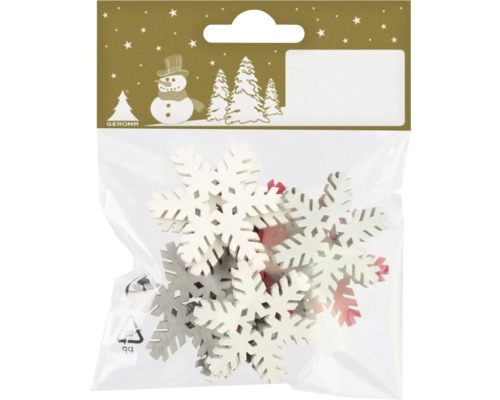 Kerstversiering, sneeuwvlokken, hout, 12 stuks
